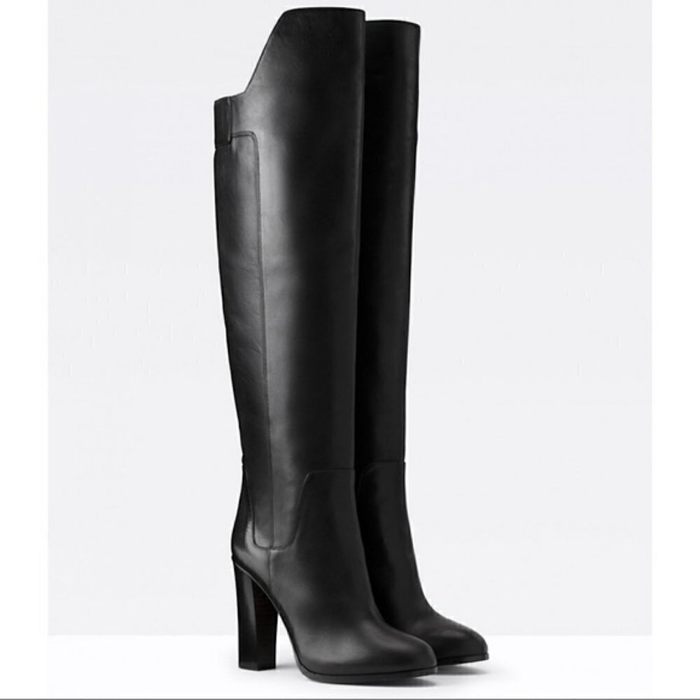 Vince Dempsey Over the Knee Block Heel Leather Boots Black 8M fall sexy chic - Picture 2 of 13